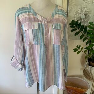 Style & co  striped linen blouse size XL